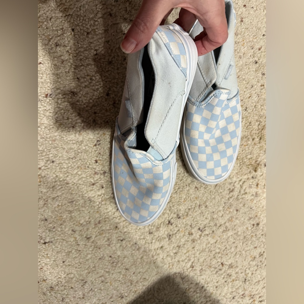 Women’s white light blue checkered Vans 8.5 - Picture 6 of 10